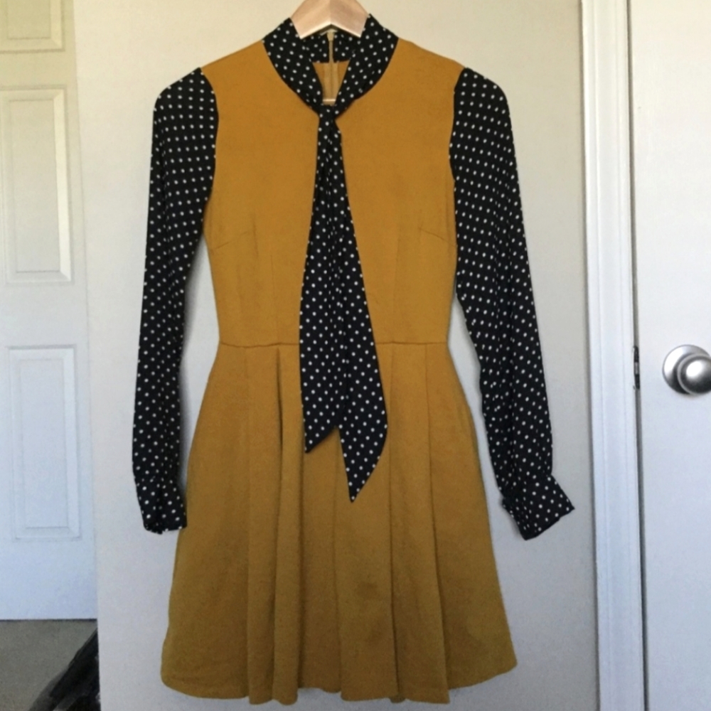 Smak Parlour ModCloth Mustard and Polka Dot Retro Dress